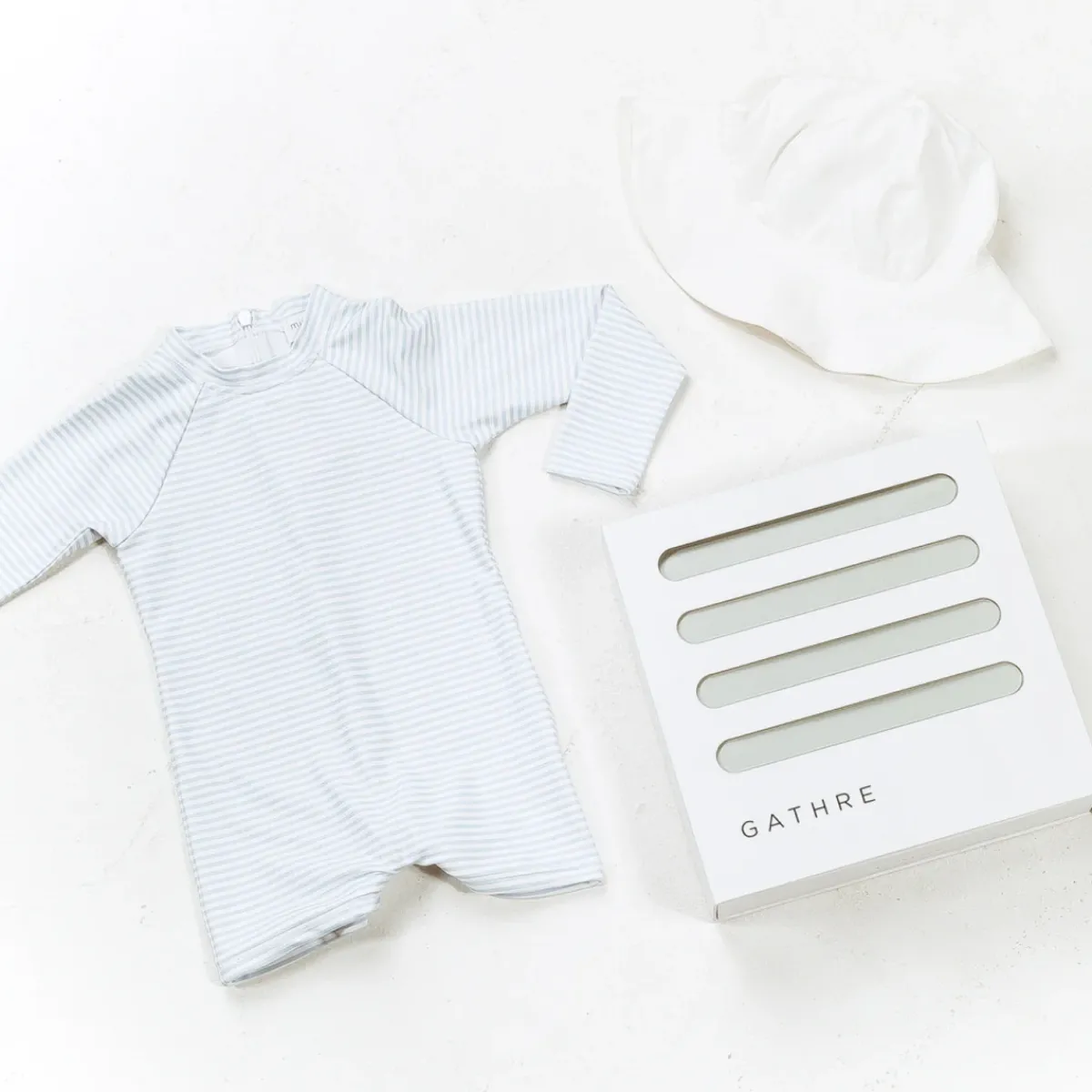 minnow Baby Boys' First Beach Day Bundle Powder Blue Stripe New