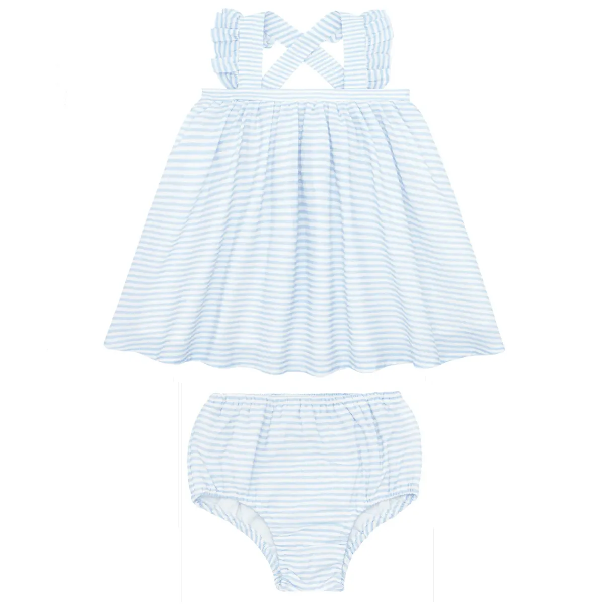 minnow Baby Flutter Tank Bloomer Set Powder Blue Stripe New