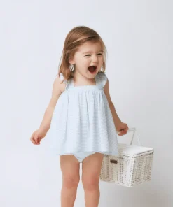minnow Baby Flutter Tank Bloomer Set Powder Blue Stripe New