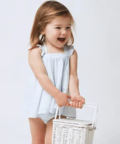 minnow Baby Flutter Tank Bloomer Set Powder Blue Stripe New