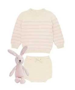 minnow Baby Girls Knit Bundle Cream And Pink Stripe Hot