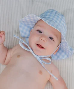 minnow Baby Sun Hat | Swim Oasis Blue Gingham Clearance