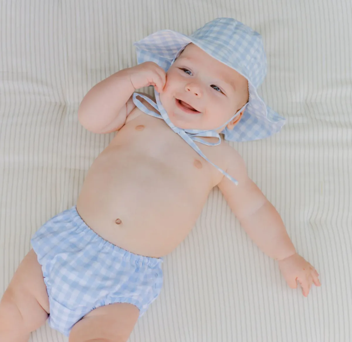 minnow Baby Sun Hat | Swim Oasis Blue Gingham Clearance