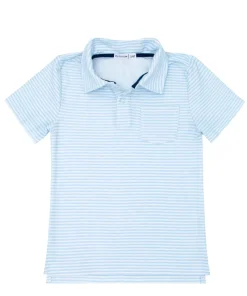 minnow Boys Cotton Polo Powder Blue Stripe Hot