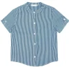 minnow Boys Short Sleeve Button Down Shirt Navy Stripe Clearance
