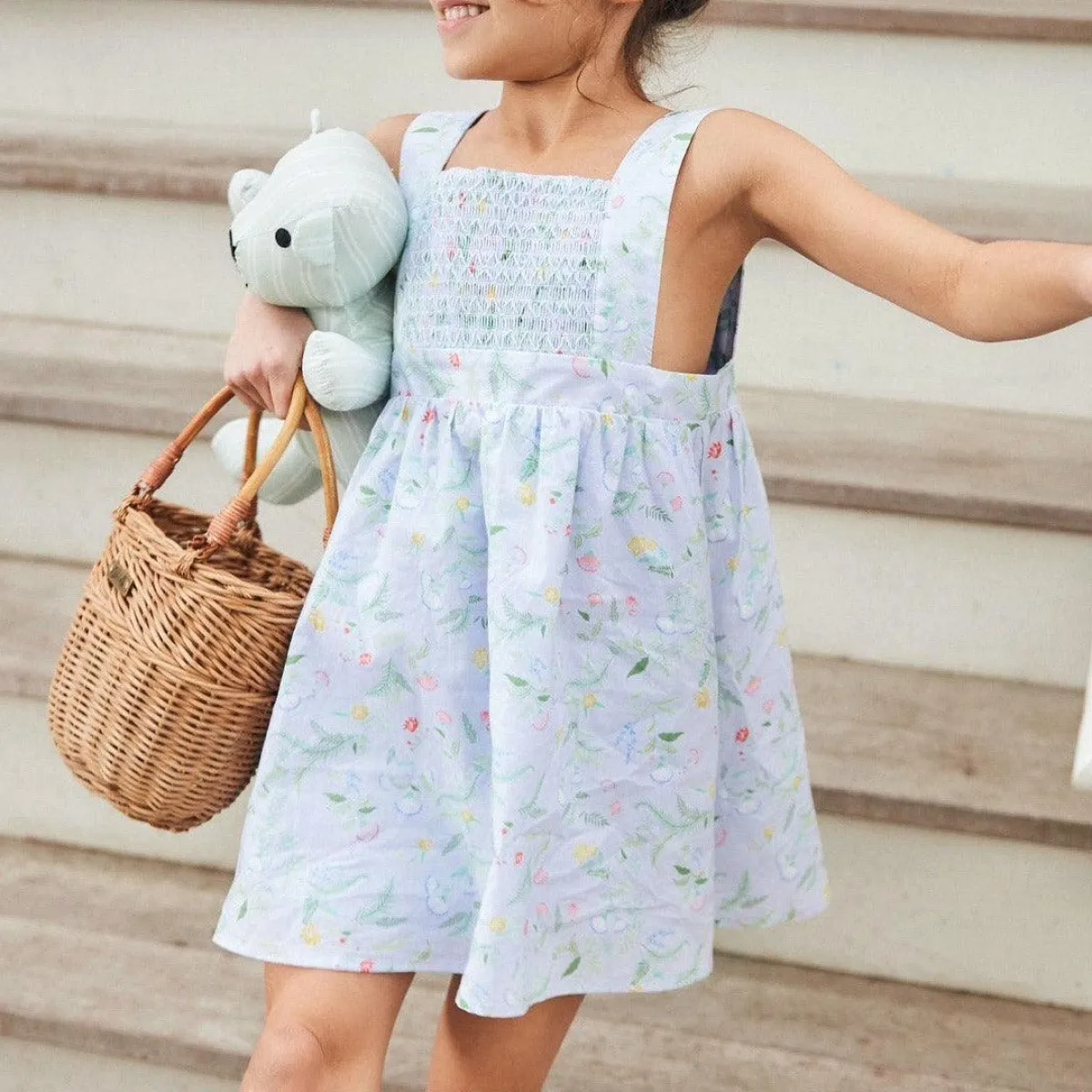 minnow Girls Bay Lavender Smocked Bib Dress Bay Lavender Floral Best