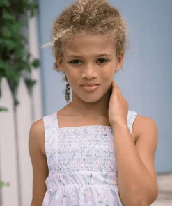 minnow Girls Bay Lavender Smocked Bib Dress Bay Lavender Floral Best