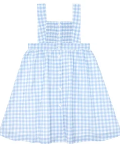 minnow Girls Blue Gingham Smocked Bib Dress Oasis Blue Gingham Discount