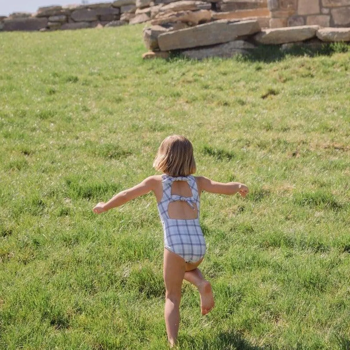 minnow Girls Double Bow One Piece Maritime Plaid New