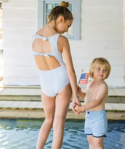 minnow Girls Double Bow One Piece Sunwashed Plaid Fashion