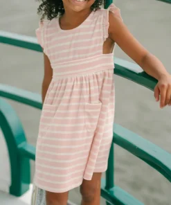 minnow Girls French Terry Pinafore Dress | Swim Pink And Cream Best