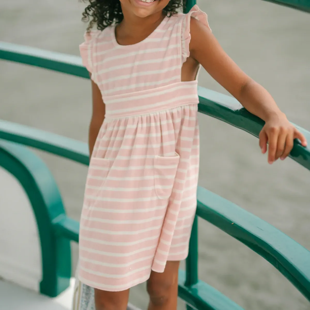 minnow Girls French Terry Pinafore Dress | Swim Pink And Cream Best