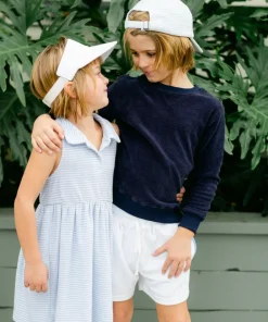 minnow Girls French Terry Tennis Dress Powder Blue Stripe New