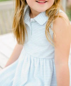 minnow Girls French Terry Tennis Dress Powder Blue Stripe New