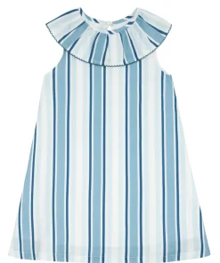 minnow Girls Freshwater Stripe Ruffle Collar Dress | Swim White Hot