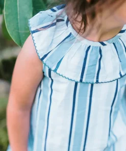 minnow Girls Freshwater Stripe Ruffle Collar Dress | Swim White Hot