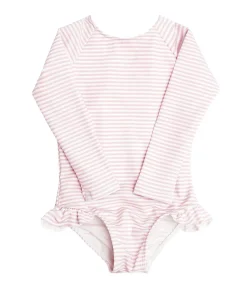 minnow Girls Light Rashguard One Piece Pink Stripe Fashion