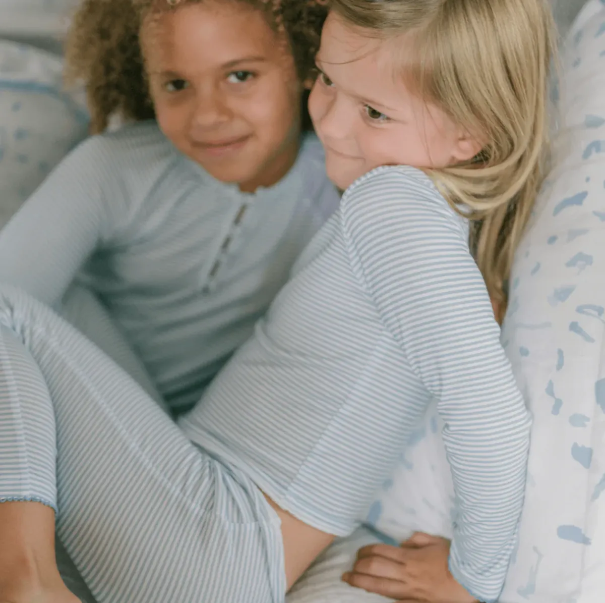 minnow Girls Pima Pajamas Set Powder Blue Stripe Best