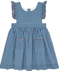 minnow Girls Pinafore Dress | Swim Navy Gingham Discount