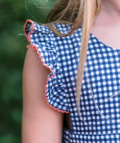 minnow Girls Pinafore Dress | Swim Navy Gingham Discount