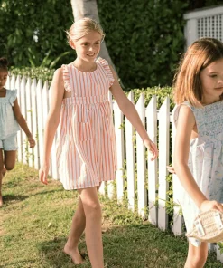 minnow Girls Pinafore Dress Calypso Coral Stripe Clearance