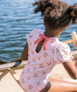 minnow Girls Puff Sleeve One Piece | Swim Raspberry Red Outlet