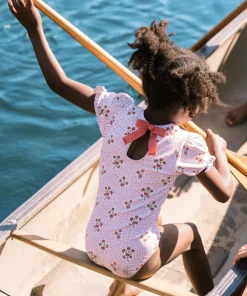 minnow Girls Puff Sleeve One Piece | Swim Raspberry Red Outlet