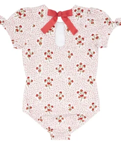 minnow Girls Puff Sleeve One Piece | Swim Raspberry Red Outlet