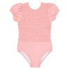 minnow Girls Puff Sleeve Smocked One Piece Sorbet Pink Online