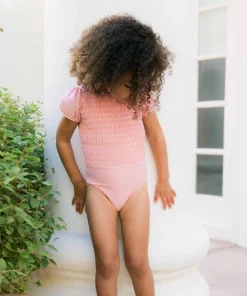 minnow Girls Puff Sleeve Smocked One Piece Sorbet Pink Online