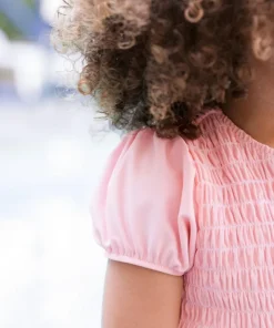 minnow Girls Puff Sleeve Smocked One Piece Sorbet Pink Online