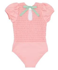 minnow Girls Puff Sleeve Smocked One Piece Sorbet Pink Online