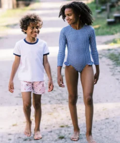 minnow Girls Rashguard One Piece | Swim Navy Gingham Online
