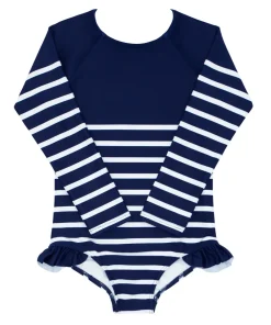 minnow Girls Rashguard One Piece | Swim Navy Breton Stripe Clearance