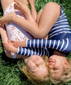 minnow Girls Rashguard One Piece | Swim Navy Breton Stripe Clearance