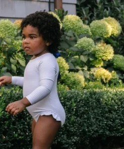 minnow Girls Rashguard One Piece Powder Blue Stripe Clearance