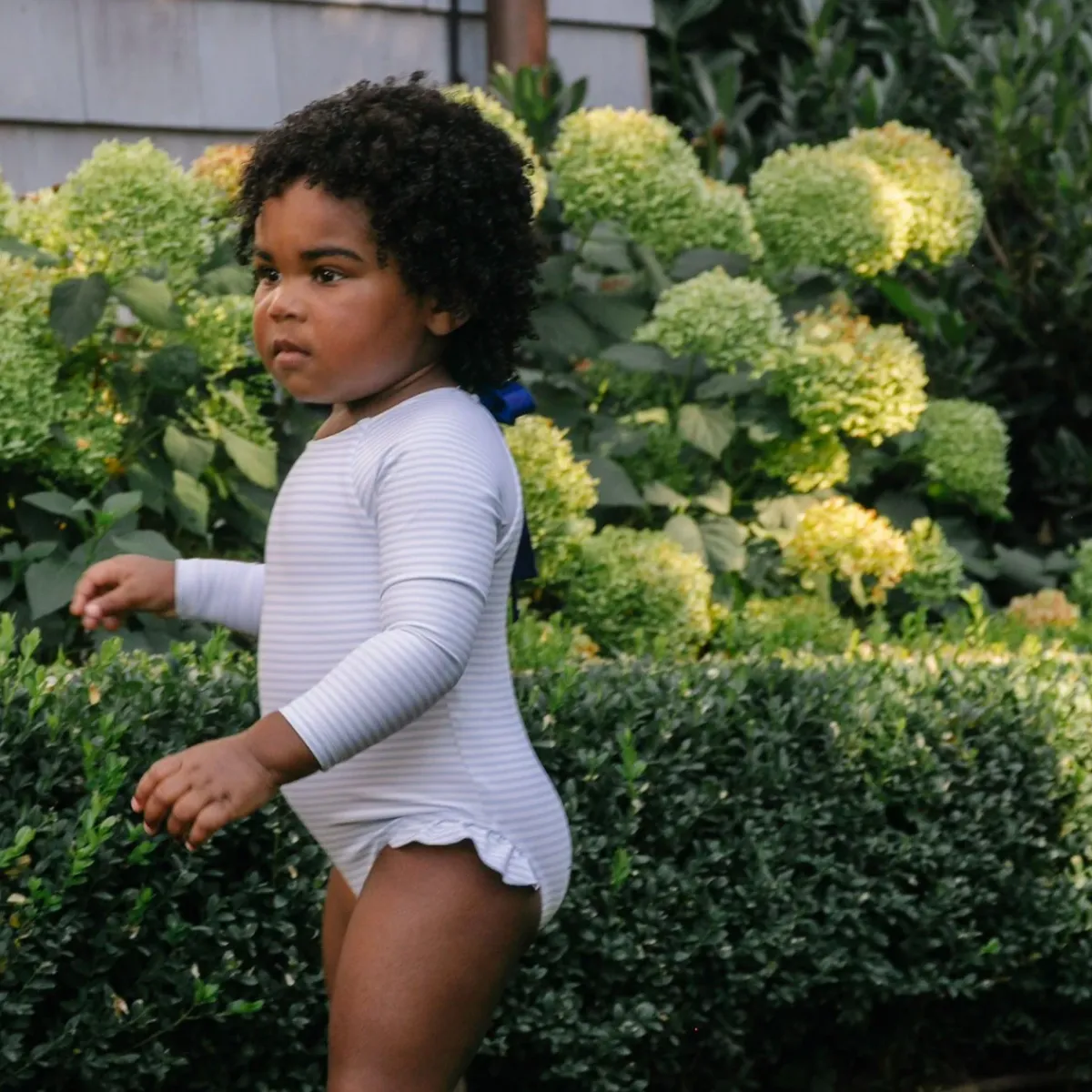 minnow Girls Rashguard One Piece Powder Blue Stripe Clearance