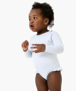 minnow Girls Rashguard One Piece Powder Blue Stripe Clearance