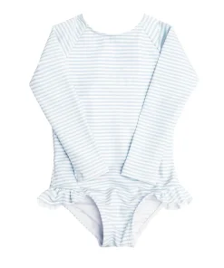 minnow Girls Rashguard One Piece Powder Blue Stripe Hot