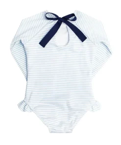 minnow Girls Rashguard One Piece Powder Blue Stripe Hot