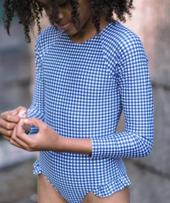 minnow Girls Rashguard One Piece | Swim Navy Gingham Online