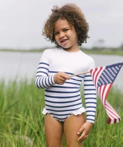 minnow Girls Rashguard One Piece | Swim Breton Stripe Clearance