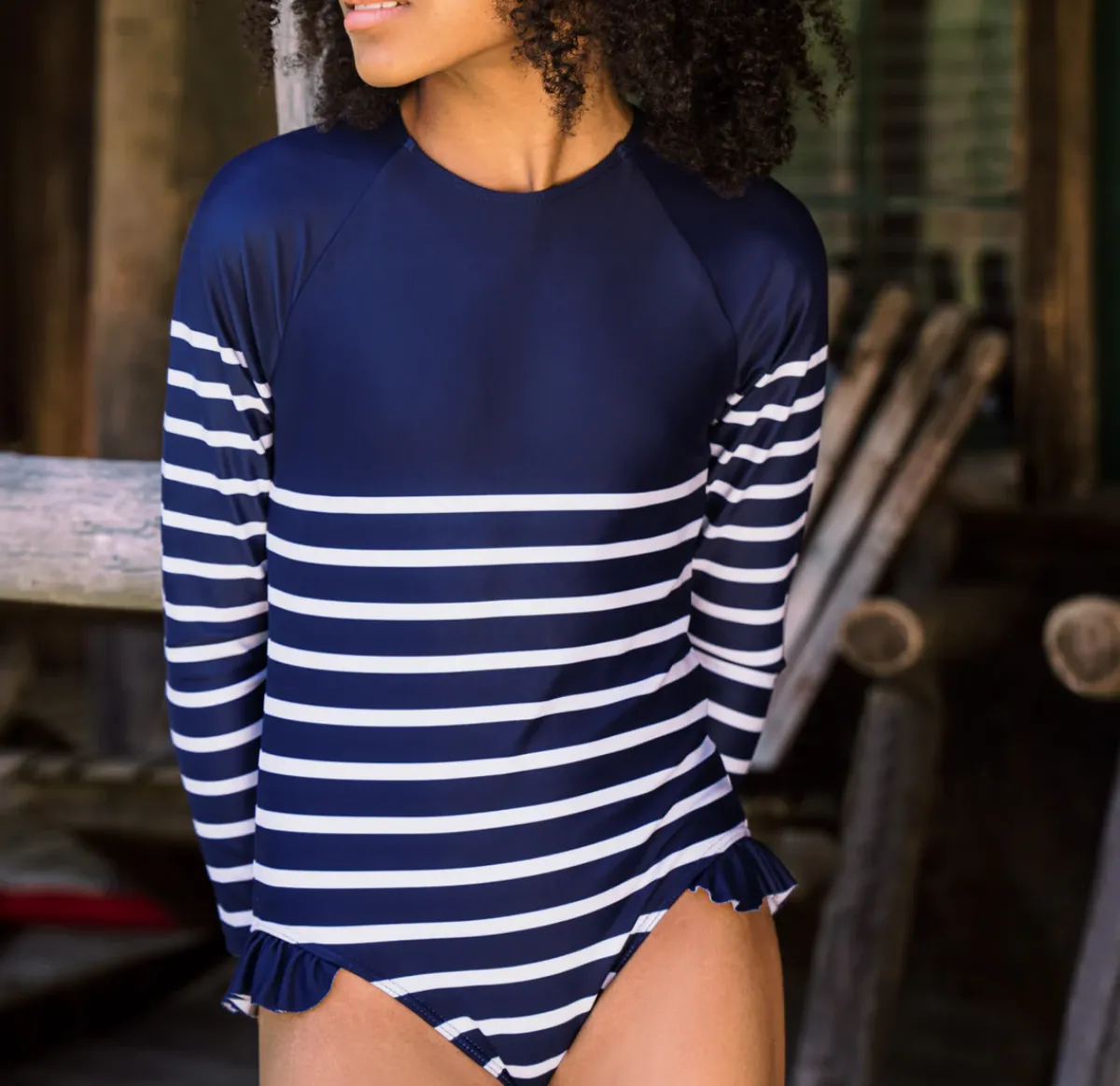 minnow Girls Rashguard One Piece | Swim Navy Breton Stripe Fashion