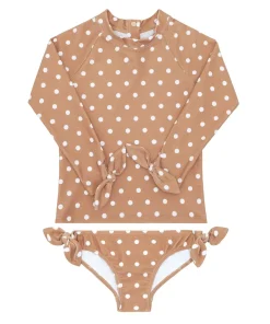 minnow Girls Rashguard Set Mocha Dot Fashion