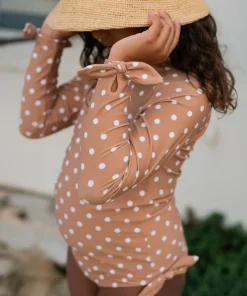 minnow Girls Rashguard Set Mocha Dot Fashion