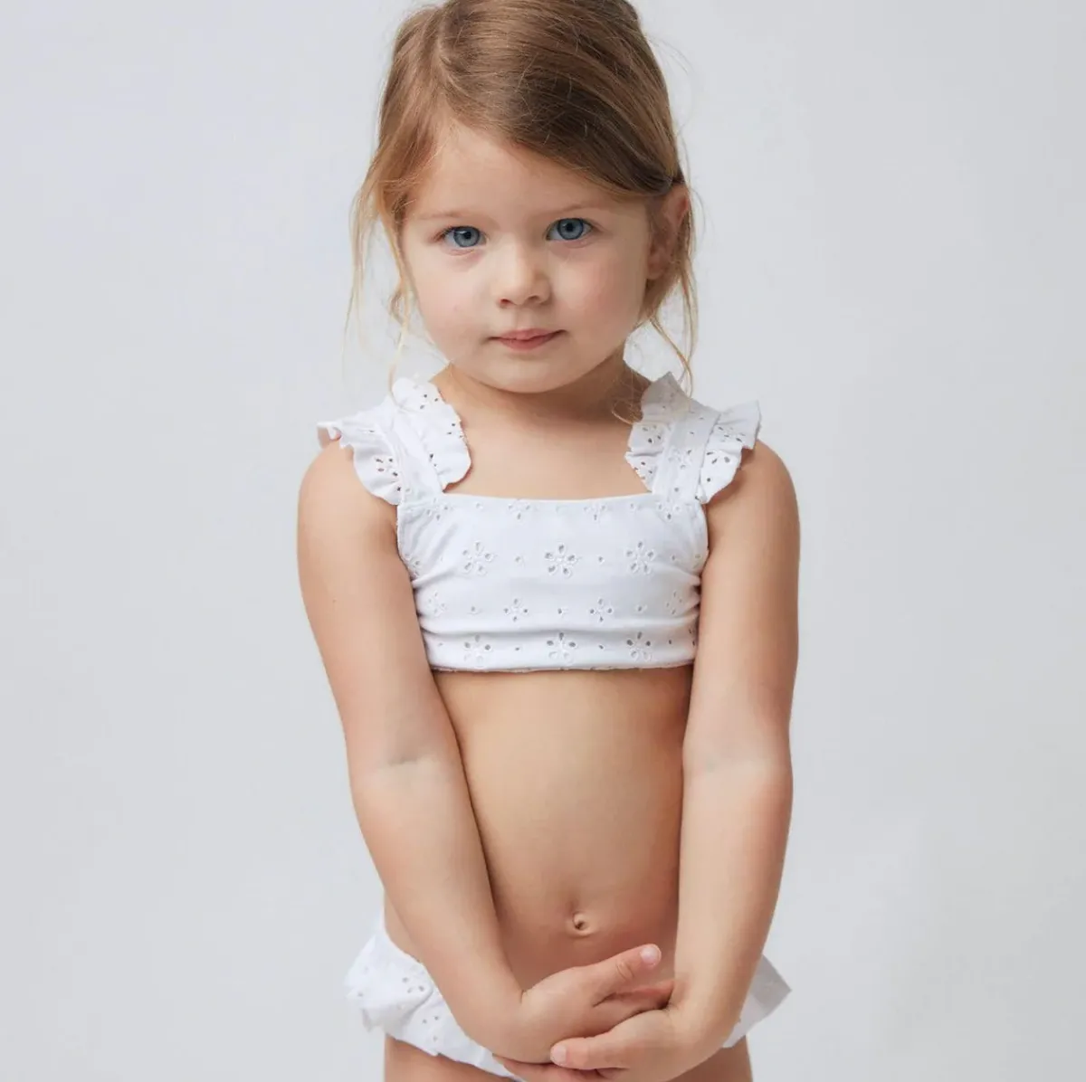 minnow Girls Ruffle Bikini White Eyelet Fashion