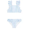minnow Girls Ruffle Bikini Bahamian Blue Stripe New