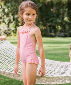 minnow Girls Ruffle Halter One Piece Sorbet Pink Fashion