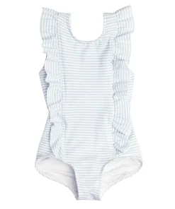minnow Girls Ruffle One Piece Powder Blue Stripe Outlet