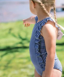 minnow Girls Ruffle One Piece | Swim Navy Gingham Clearance